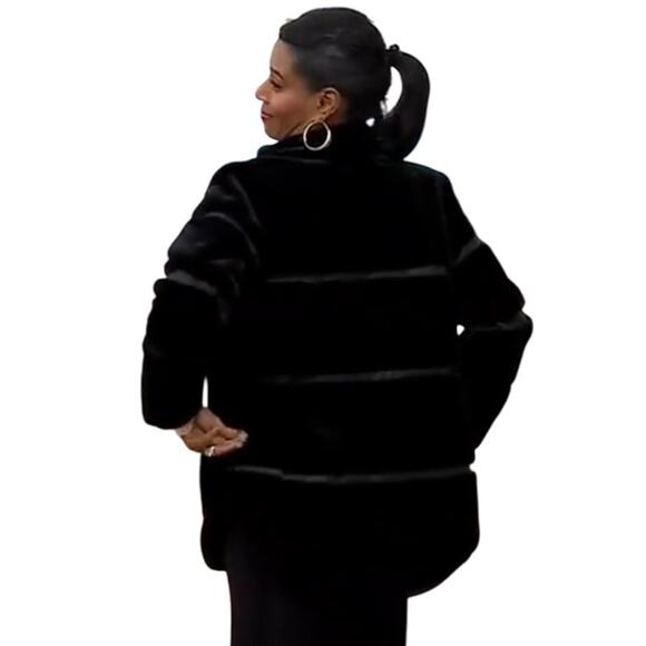 Dennis Basso Faux Fur Coat w/ Combo Pelting Detail – Black, Size 1X (New) - Picture 3 of 6